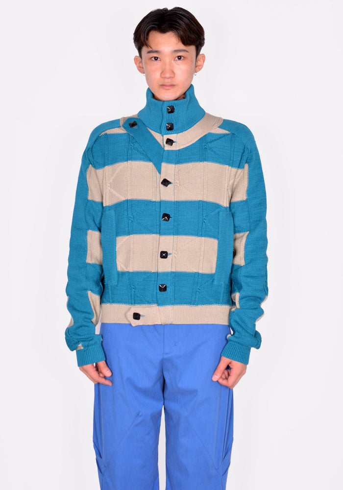 KIKO KOSTADINOV MERLI TWINSET CARDIGAN TEAL GREEN/BEIGE SS24 | DOSHABURI Online Shop