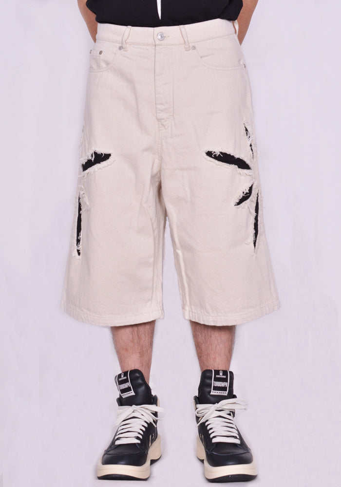 KUSIKOHC ORIGAMI CUT-OUT DENIM SHORTS CREAM SS24 | DOSHABURI Online Shop