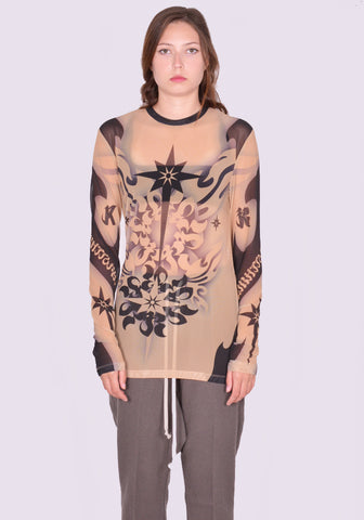 KUSIKOHC TATTOO GRAPHIC MESH TOP SS24 | DOSHABURI Online Shop