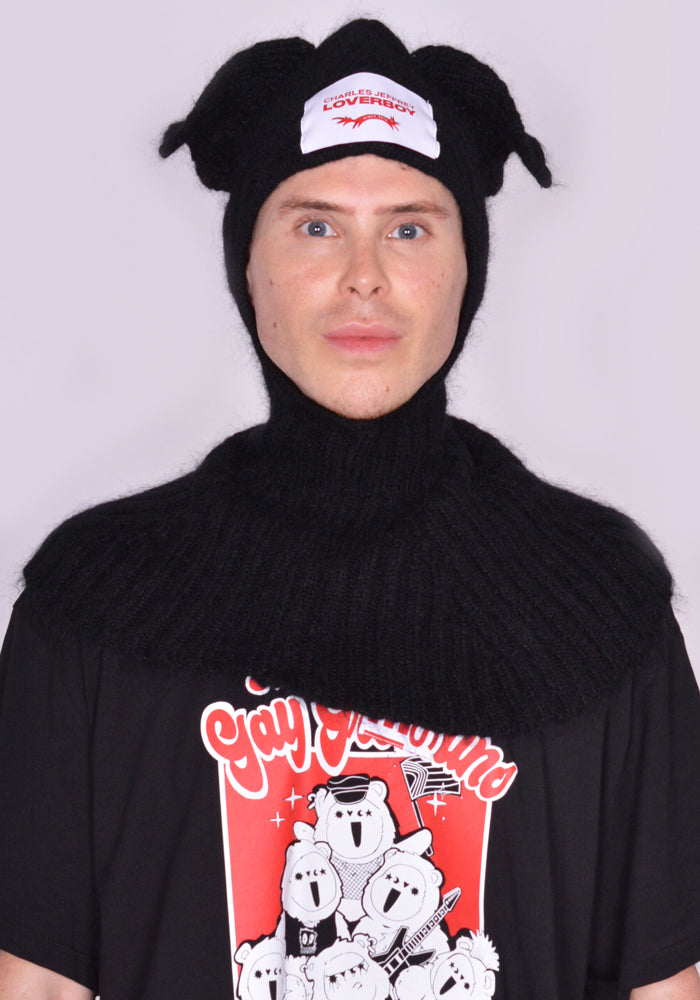 CHARLES JEFFREY LOVERBOY 31130501 UNISEX KNITTED EARS BALACLAVA BLACK FW23 | 50%OFF SALE | DOSHABURI Online Shop