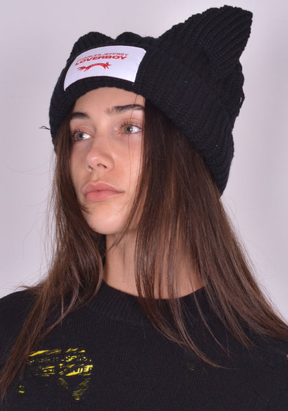 CHARLES JEFFREY LOVERBOY UNISEX KNITTED CHUNKY EARS BEANIE BLACK FW24 | DOSHABURI