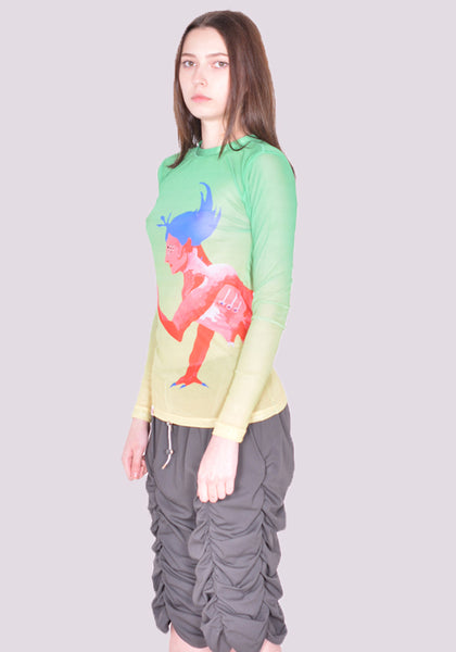 CHARLES JEFFREY LOVERBOY POWERMESH LONG SLEEVE T-SHIRT GREEN SS24 | DOSHABURI Online Shop