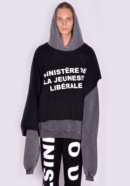 LIBERAL YOUTH MINISTRY LYM04T211 OVERLAYED SWEATHOODIE GREY/BLACK FW23 | DOSHABURI Online Shop