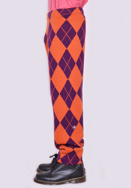 LIBERAL YOUTH MINISTRY ARLEQUIN KNITTED PANTS PURPLE/ORANGE FW23 | DOSHABURI Online Shop