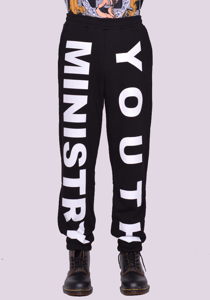 LIBERAL YOUTH MINISTRY LYM04P021 LARGE LOGO PRINT SWEATPANTS BLACK FW23 | DOSHABURI Online Shop