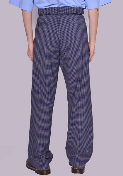 MARNI PUMU0214QU  CHECKED STRETCH WOOL TROUSERS NAVY