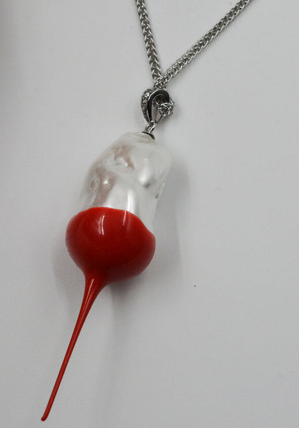 OTTOLINGER 125-903125-01 DIPPED PEARL CHAIN NECKLACE SILVER/RED - DOSHABURI