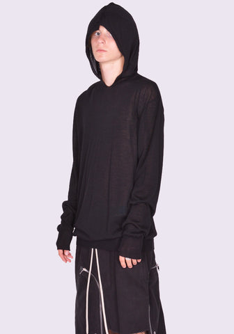 RICK OWENS MEN OVERSIZED HOODED KNIT SWEATER BLACK FW24 | DOSHABURI Shop