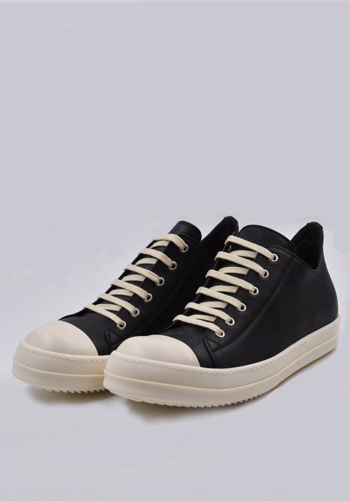 RICK OWENS MEN LEATHER LOW SNEAKERS BLACK/MILK SS24 | DOSHABURI Online Shop