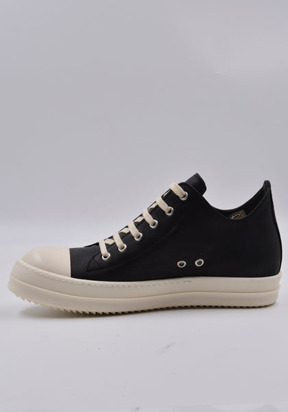 RICK OWENS MEN LEATHER LOW SNEAKERS BLACK/MILK SS24 | DOSHABURI Online Shop