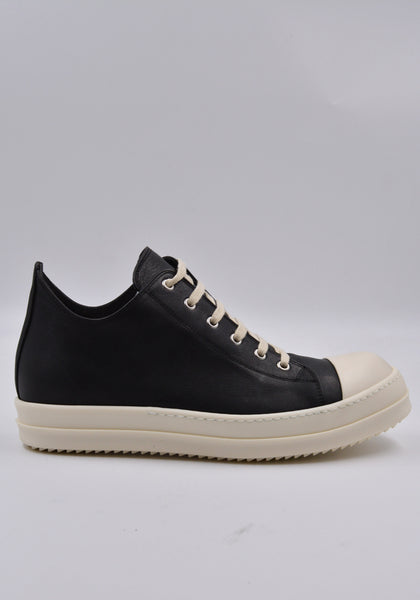 RICK OWENS MEN LEATHER LOW SNEAKERS BLACK/MILK SS24 | DOSHABURI Online Shop