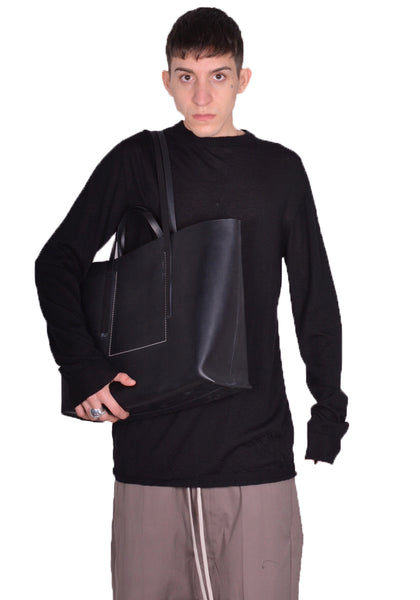 RICK OWENS MEN RA01D0462 LGE 09 LEATHER BAG-SHOPPER BLACK SS24 | DOSHABURI Online Shop