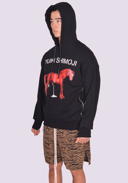 YUIKI SHIMOJI HORSE SIDE ZIP SWEAT HOODIE BLACK (New Season)