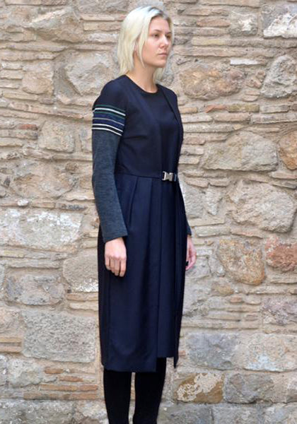 UJOH LONG SLEEVE BELTED DRESS NAVY | 50%OFF-Sale | Doshaburi Online Shop