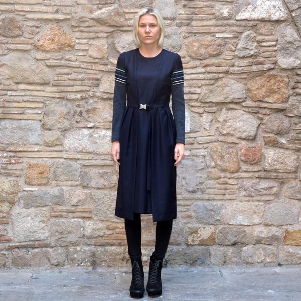 UJOH LONG SLEEVE BELTED DRESS NAVY | 50%OFF-Sale | Doshaburi Online Shop