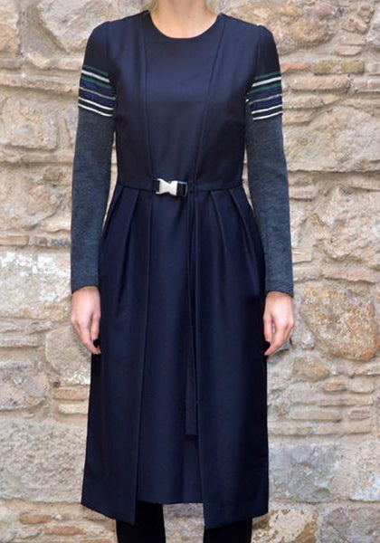 UJOH LONG SLEEVE BELTED DRESS NAVY | 50%OFF-Sale | Doshaburi Online Shop