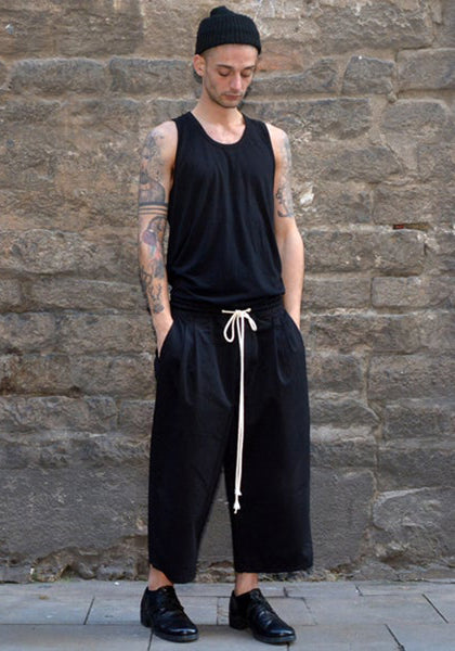 YUIKI SHIMOJI UNISEX CROPPED WIDE PANTS BLACK-DOSHABURI Online Shop