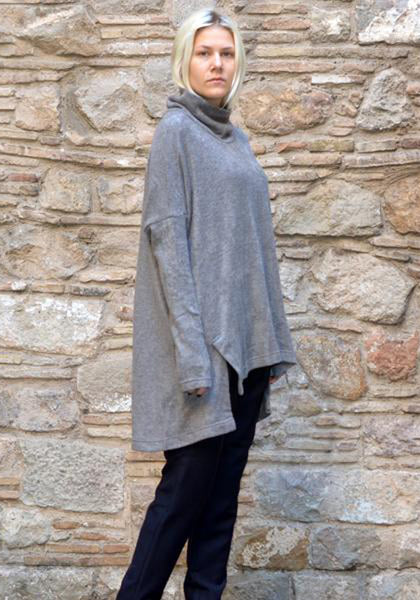 UJOH TURTLE NECK KNIT TUNIC SWEATER GREY | 50%OFF SALE | Doshaburi Online Outlet