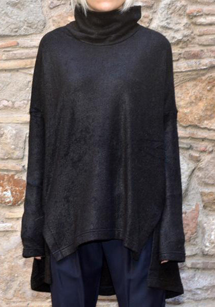 UJOH TURTLE NECK KNIT TUNIC SWEATER BLACK | 50%OFF SALE | Doshaburi Shop