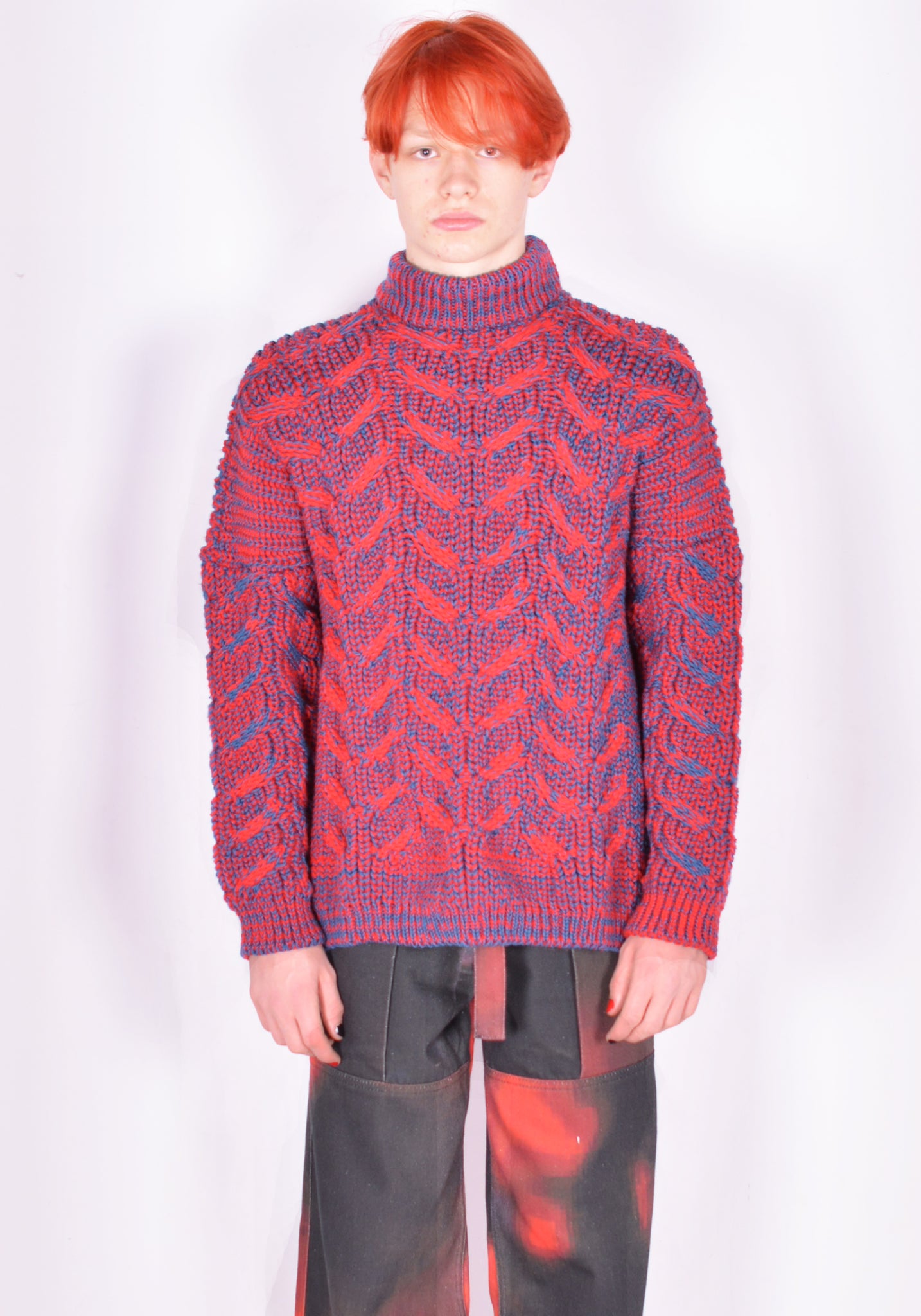 SERAPIS DUALITY CABLE KNIT SWEATER RED/PETROL FW21 | DOSHABURI Shop