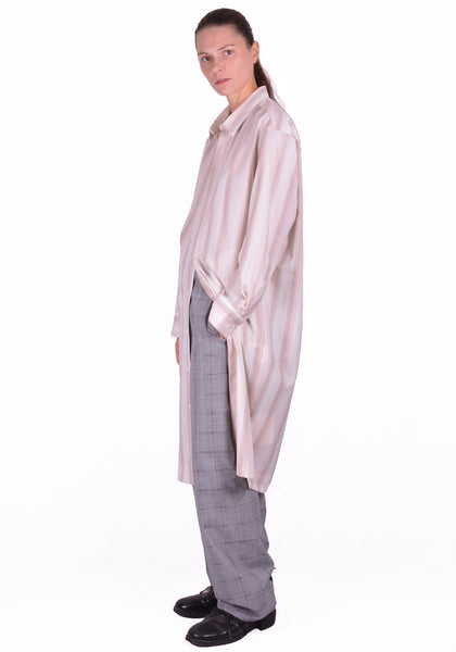 OVERCOAT S20T01L-NKWGS DROPPED SHOULDER LONG SHIRT BEIGE STRIPE - DOSHABURI Shop