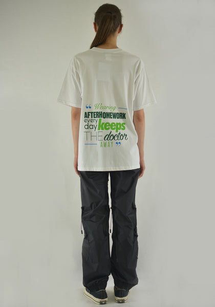 AFTER HOMEWORK HEALTH PRINTED T-SHIRT WHITE - DOSHABURI Shop