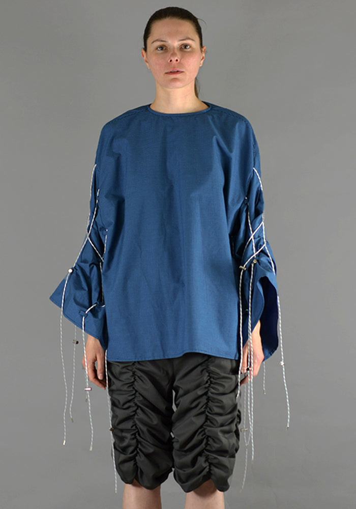 AFTER HOMEWORK UNISEX SIA LONG SLEEVE TOP W/CORD ON THE SLEEVES BLUE - DOSHABURI Shop