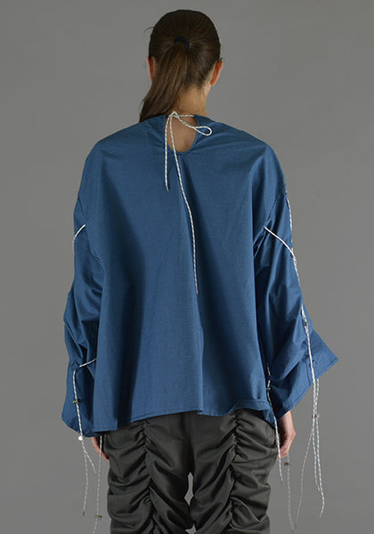 AFTER HOMEWORK UNISEX SIA LONG SLEEVE TOP W/CORD ON THE SLEEVES BLUE - DOSHABURI Shop