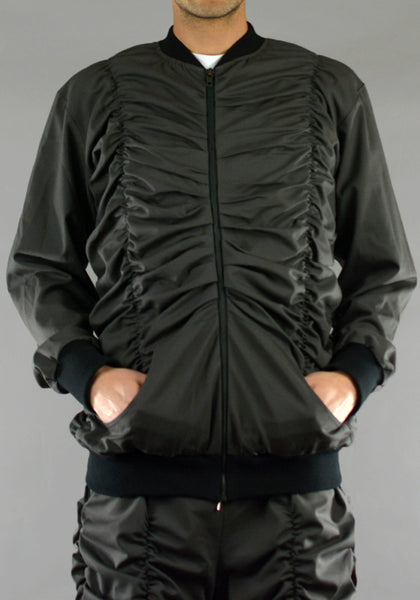 AFTER HOMEWORK UNISEX LIGHTER GATHERED BOMBER JACKET DARK GREY - DOSHABURI Shop