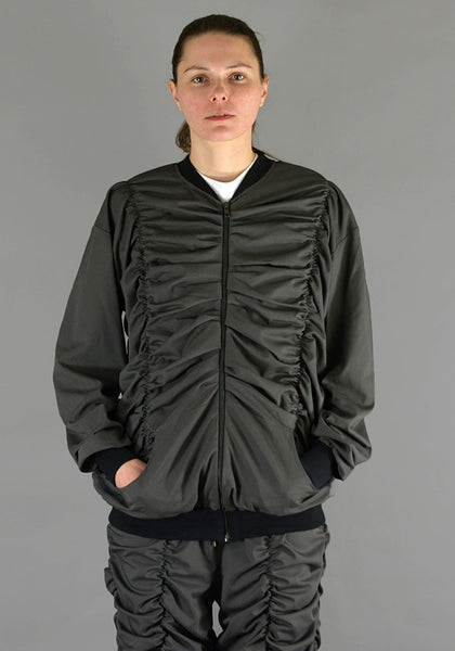 AFTER HOMEWORK UNISEX LIGHTER GATHERED BOMBER JACKET DARK GREY - DOSHABURI Shop