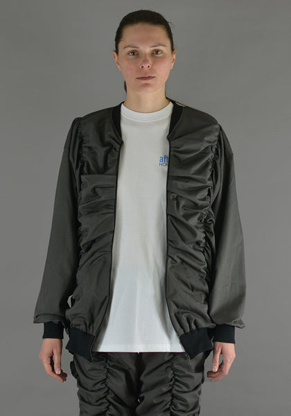 AFTER HOMEWORK UNISEX LIGHTER GATHERED BOMBER JACKET DARK GREY - DOSHABURI Shop