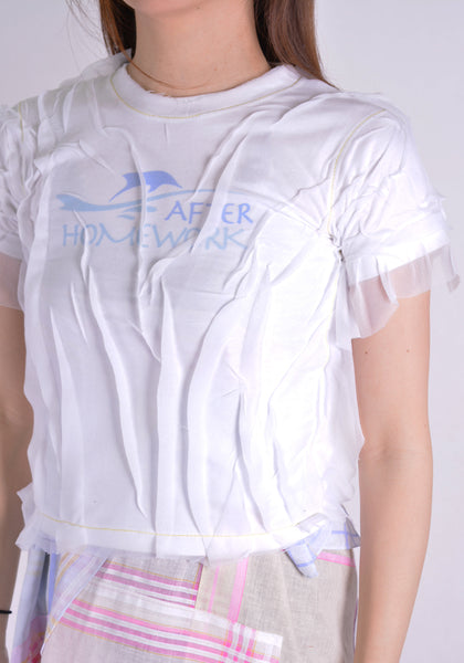 AFTER HOMEWORK VOILE1 WOMENS T-SHIRT WHITE W/WHITE VOILE - DOSHABURI Shop