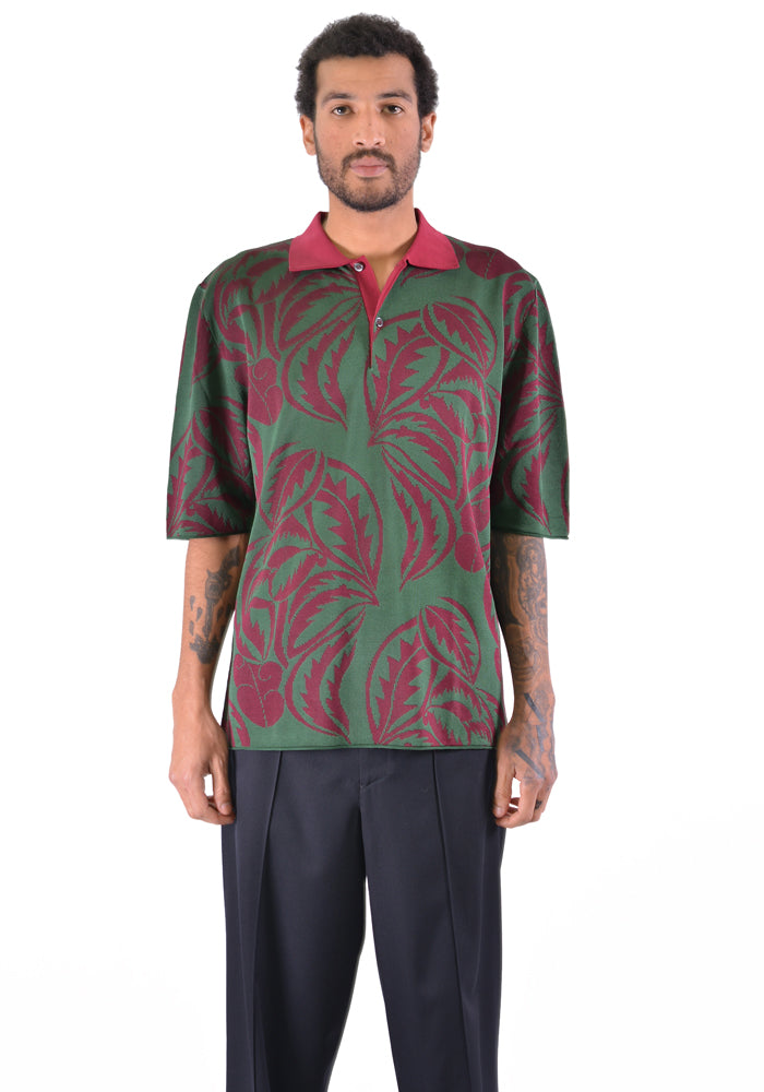 BIELO CAROL KNIT POLO SHIRTS BURGUNDY/GREEN - DOSHABURI Shop