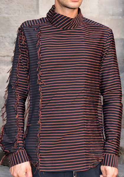 DAMIR DOMA MENS TIJS STRIPE SHIRT COAL/CADMIUM 2017FW-50%OFF Sale