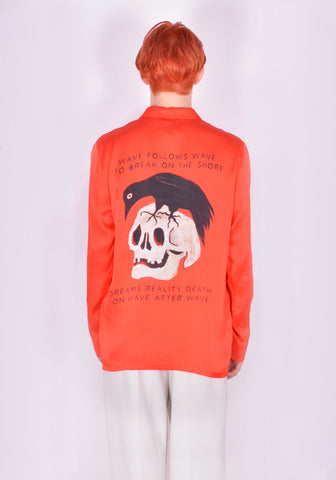 ENDLESS JOY LONG SLEEVE SILK SHIRT SKULL & CROW RED FW21 | DOSHABURI Online Shop