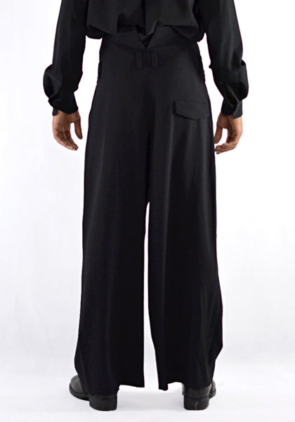 ETHOSENS E219 702 EMBOSSED HIGH-WALSTED SLACKS PANTS BLACK - DOSHABURI Shop