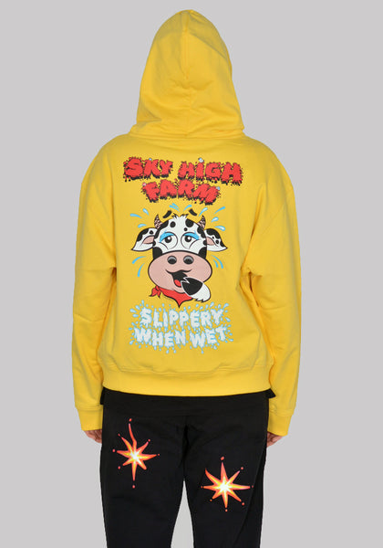 SKY HIGH FARM SHF03T023 SLIPPERY WHEN WET GRAPHIC ZIP SWEAT HOODIE YELLOW SS23 | DOSAHBURI Online Shop