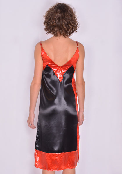 KWAIDAN EDITIONS AW21WD062W_VCS SATIN  SLIP DRESS BLACK/RED FW21 | DOSHABURI Online Shop