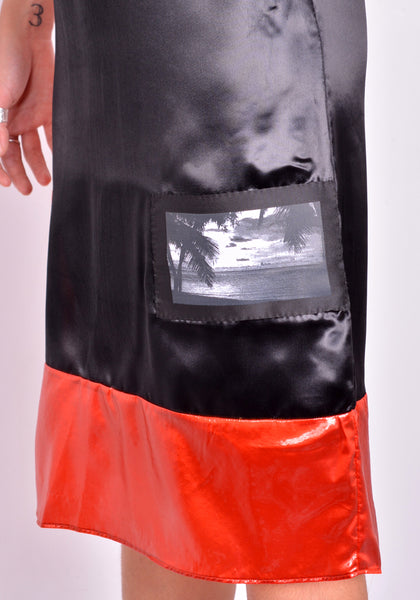 KWAIDAN EDITIONS AW21WD062W_VCS SATIN  SLIP DRESS BLACK/RED FW21 | DOSHABURI Online Shop