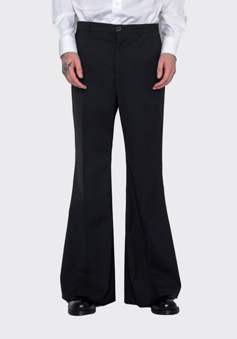 LU'U DAN MP009_LW 70'S LIGHT WOOL BELLBOTTOM TROUSERS BLACK FW22 | DOSHABURI Online Shop