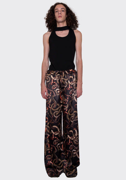 LU'U DAN MP022W_FS FLUID SATIN PYJAMA TROUSERS SNAKE PRINT FW22 | DOSHABURI Online Shop