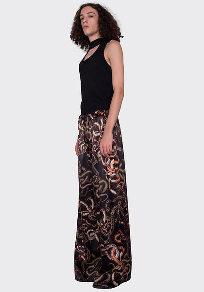 LU'U DAN MP022W_FS FLUID SATIN PYJAMA TROUSERS SNAKE PRINT FW22 | DOSHABURI Online Shop