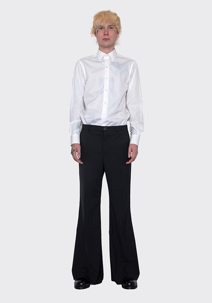 LU'U DAN MP009_LW 70'S LIGHT WOOL BELLBOTTOM TROUSERS BLACK FW22 | DOSHABURI Online Shop