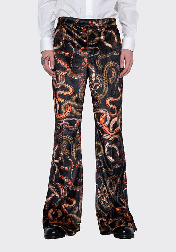 LU'U DAN MP020_V 70'S VELVET BELLBOTTOM TROUSERS SNAKE PRINT FW22 | DOSHABURI Online Shop