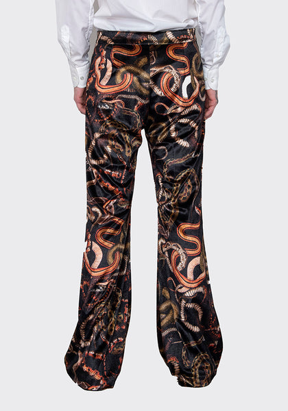 LU'U DAN MP020_V 70'S VELVET BELLBOTTOM TROUSERS SNAKE PRINT FW22 | DOSHABURI Online Shop