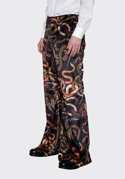 LU'U DAN MP020_V 70'S VELVET BELLBOTTOM TROUSERS SNAKE PRINT FW22 | DOSHABURI Online Shop