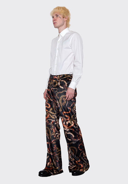 LU'U DAN MP020_V 70'S VELVET BELLBOTTOM TROUSERS SNAKE PRINT FW22 | DOSHABURI Online Shop