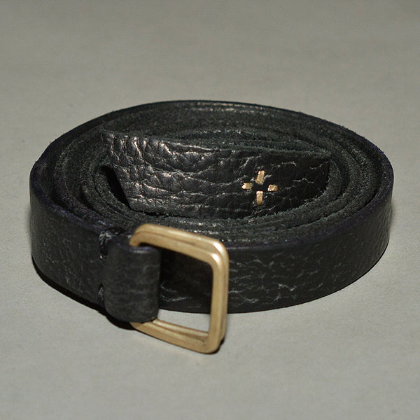 m.a+ by Maurizio Amadei DOUBLE SQUARE BUCKLE SLIM LEATHER BELT BLACK - DOSHABURI Shop