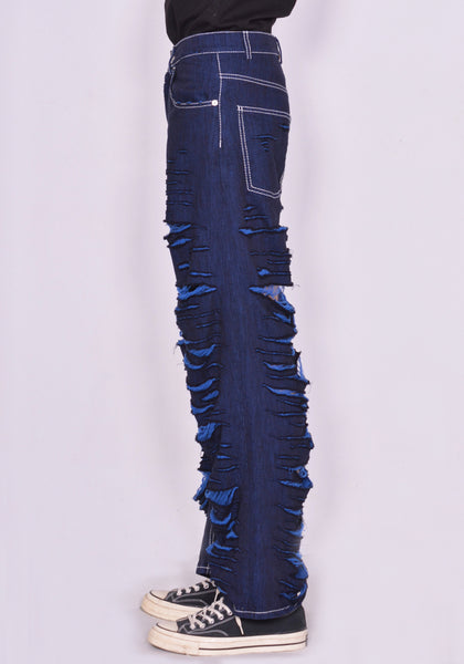 MARNI PUJU0060Y0 SLASHED WIDE DENIM TROUSERS BLUE FW22 | DOSHABURI Online Shop