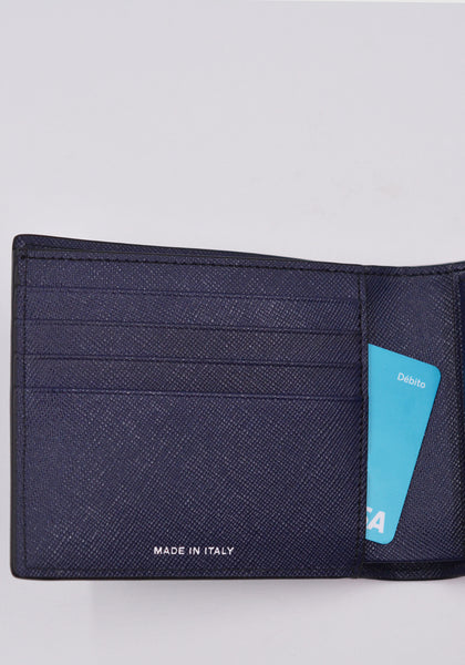 MARNI PFMI0003L0 SAFFIANO LEATHER BI-FOLD WALLET NAVY/PINK